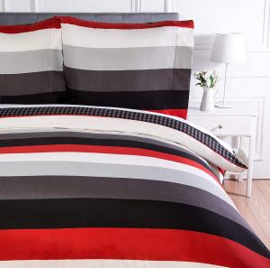 parure de lit - AmazonBasics – Parure de lit avec rayures rouges simples