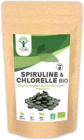 complément alimentaire pour cheveux - Spiruline + Chlorella Bio Bioptima nutrition naturelle