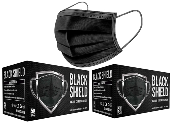 masque lavable anti Covid-19 - Black Shield Masque médical chirurgical noir