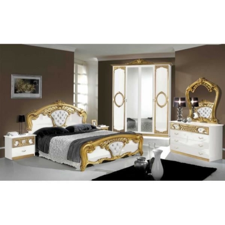 chambre à coucher complète pour adulte - Chambre complète adulte blanc/doré Clotilde n°1