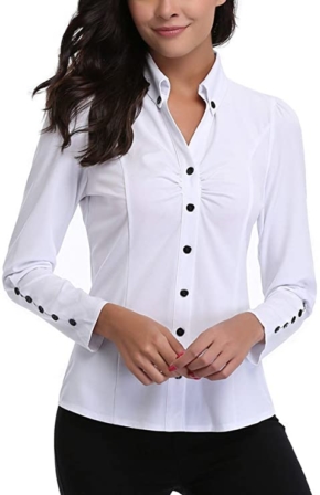 chemise blanche pour femme - Chemise blanche à manches longues Wudodo