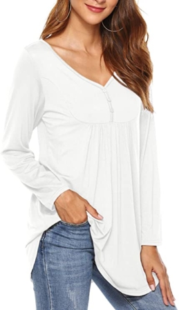 chemise blanche pour femme - Chemise casual à manches longues et col V Amoretu