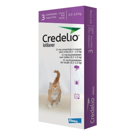 comprimé anti-puces pour chat - Credelio 12 mg – 3 comprimés à croquer pour chats 0.5-2.0 kg