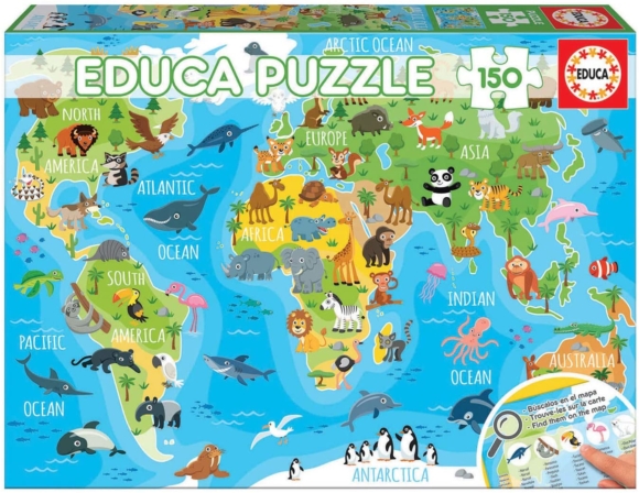 puzzle - Educa – Puzzle éducatif Mappemonde Animaux