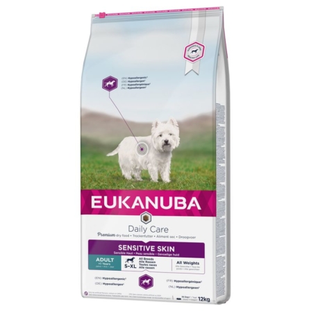 croquettes hypoallergéniques pour chien - Eukanuba Daily Care Adult Sensitive Skin (12 kg)