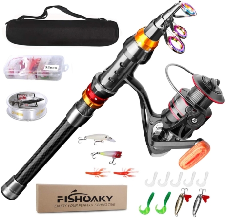 Fishoaky - Canne à pêche avec moulinet combo spinning