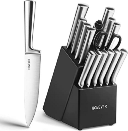 set de couteaux de cuisine - Homever - 16 pièces en acier inoxydable avec porte