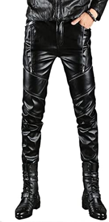 Idopy – Pantalon de motard en cuir synthétique noir