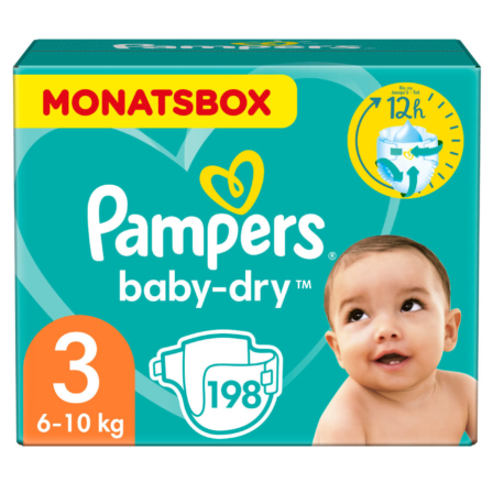 Pampers Couches Baby-Dry T.3 Midi 6-10 kg (pack mensuel 198 pièces)