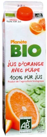 jus d'orange - Planète Bio - Jus d'orange pur avec pulpe 1L