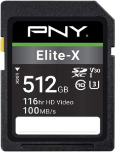  - PNY Elite-x SDXC Card 512GB Class 10 UHS-I U3 100MB/S