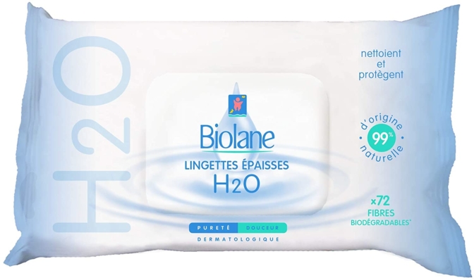 Biolane 72 lingettes nettoyantes épaisses H2O ecorecharge