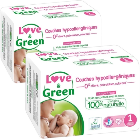 couches bébé - Love & Green taille 1 (2 à 5 kg)