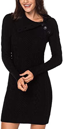 robe noire - Robe pull mi-longue à col revers asymétrique
