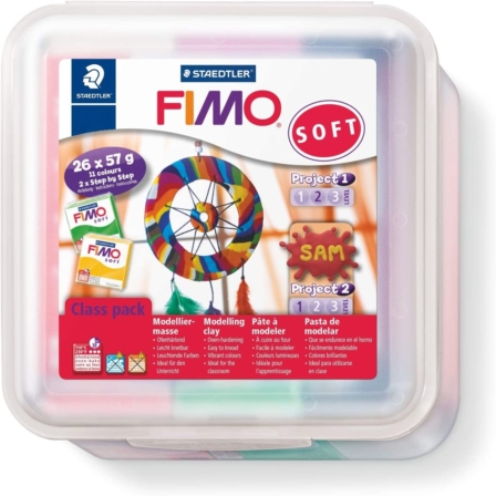 coffret de pâte Fimo - Staedtler Pâte Fimo Soft - 26 pains 11 couleurs, coffret hermétique
