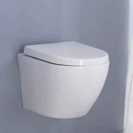 HOMELODY Toilette Suspendue en Céramique Toilettes Assis Murale Blanc Salle de Bains avec Abattant WC Facile à Nettoyer 