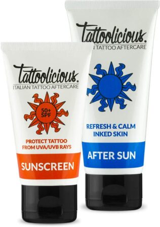 crème solaire pour tatouage - Tattoolicious Italian Tattoo Aftercare Combo sunscreen + after sun
