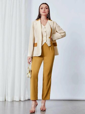 tailleur femme - Shein – Ensemble tailleur pantalon bicolore