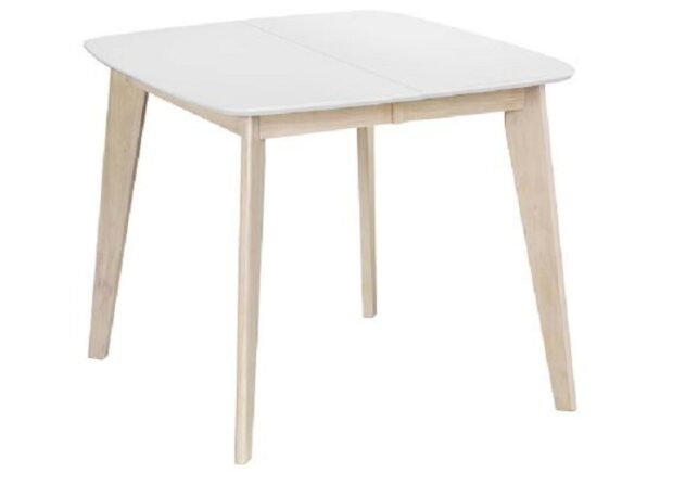 Miliboo – Table à manger extensible scandinave carrée blanche et bois L90-130 cm LEENA