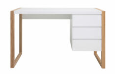 Bureau design 3 tiroirs blanc mat et bois Armel