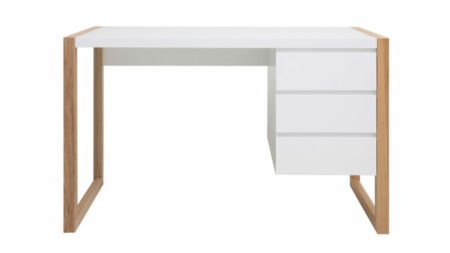  - Bureau design 3 tiroirs blanc mat et bois Armel