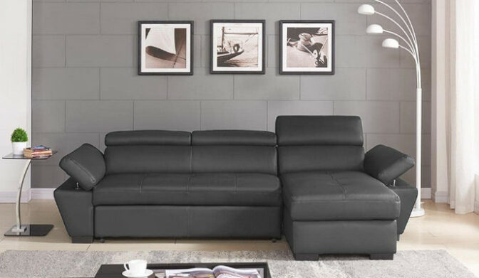 Canapé d’angle gris en cuir