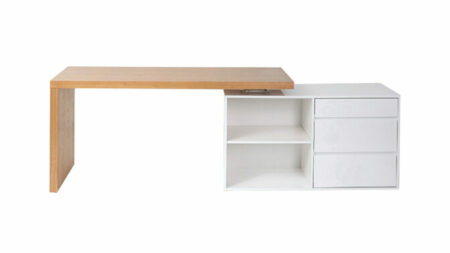  - Bureau design modulable blanc brillant et frêne New Max