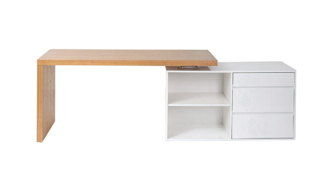 bureau blanc et bois - Bureau design modulable blanc brillant et frêne New Max