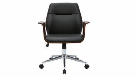  - Chaise de bureau design noir et bois foncé Rufin