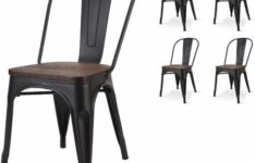 Kosmi - Lot de 4 chaises en métal noires avec assises en bois