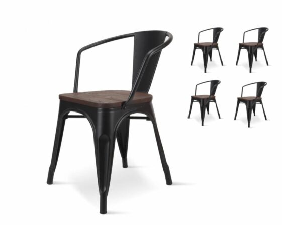 chaise style industriel - Kosmi lot de 4 chaises métal et bois
