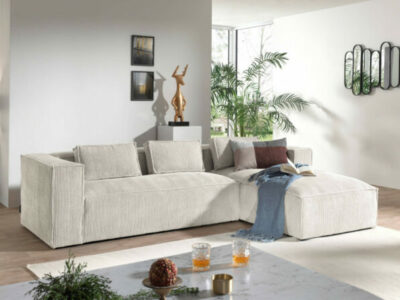  - Best Mobilier – Canapé d’angle en velours côtelé style contemporain Stella