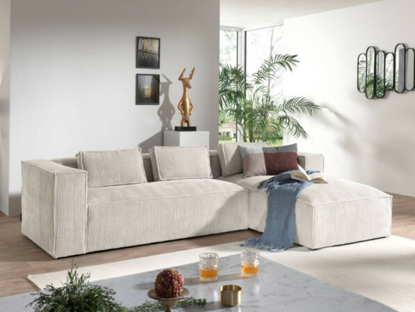 Best Mobilier - Canapé d'angle en velours côtelé style contemporain Stella