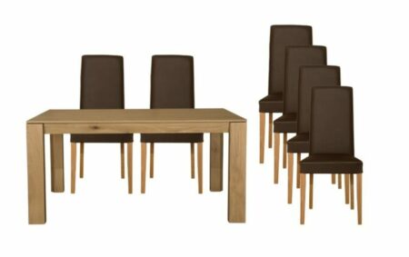  - Hellin – Table extensible et 6 chaises en cuir