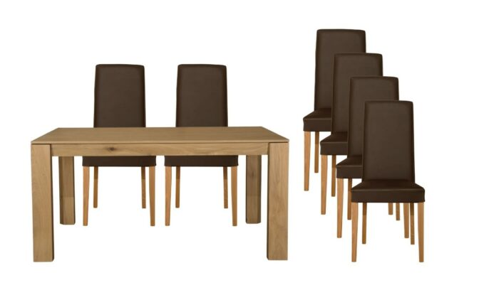 Hellin - Table extensible et 6 chaises en cuir