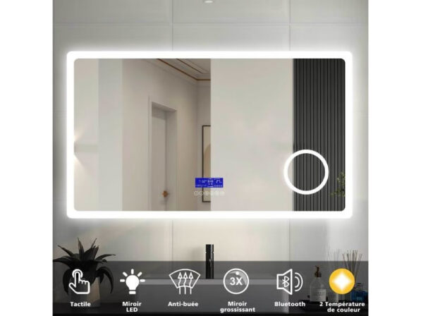 Miroir LED rétro-éclairé avec anti-buée - AURA anti-buée