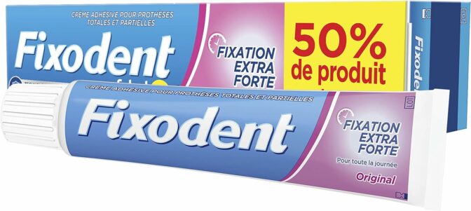 colle pour prothèse dentaire - Fixodent Fixation Extra Forte