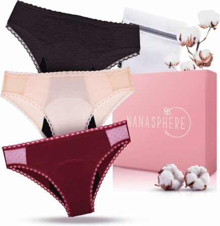 culotte menstruelle - Nanasphère – Lot de 3 culottes menstruelles à dentelle plumetis