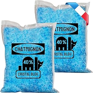 litière pour chat en appartement - Chatmignon – Litière en gel de silice à 40% de cristal bleu (lot de 2 sachets / 4 kg)