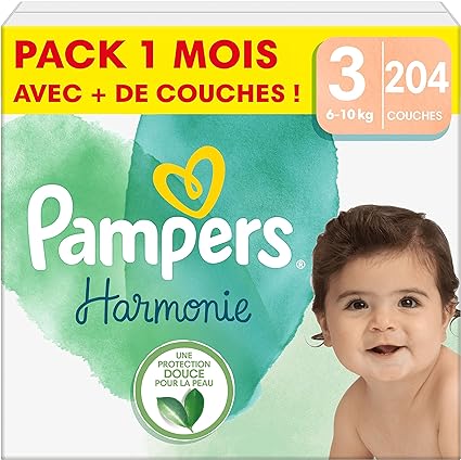 couches bébé - Pampers Harmonie Taille 3 (204 couches)